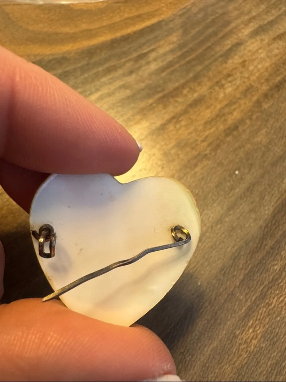 Vintage Mother Of Pearl Heart Brooch “Mother” Wire Pin Gold Tone